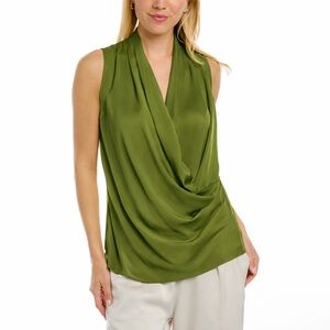 NEW RAMY BROOK Elegant Olive Green Sleeveless Drape Top CONNIE WILLO SZ SMALL